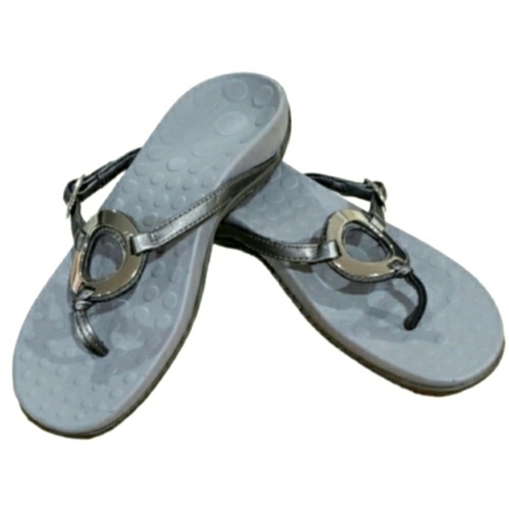 Vionic Toe Post Sandals W/ Adjustable Buckle & Bold Metal Ring Detail